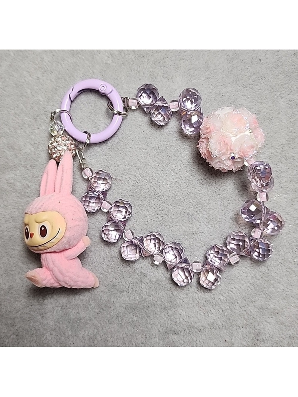 Pink/Purple Labubu Charm Beaded Keychain